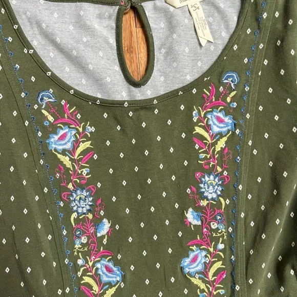 Matilda Jane Green Pin Dot Through Generations Bubble Sleeve Blouse Jersey Knit - Picture 4 of 5